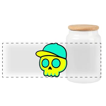 Neon Schädel Cap Streetwear - Panorama Keksdose mit Holzdeckel - Weiß - Vorne