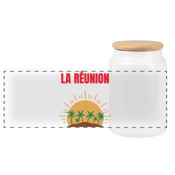 T-shirt La Réunion soleil et palmiers - Boîte à biscuits avec couvercle en bois - blanc - Devant