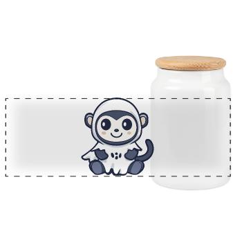 Monkey Halloween Ghost - Panoramic Cookie Jar with Wooden Lid - white - Front