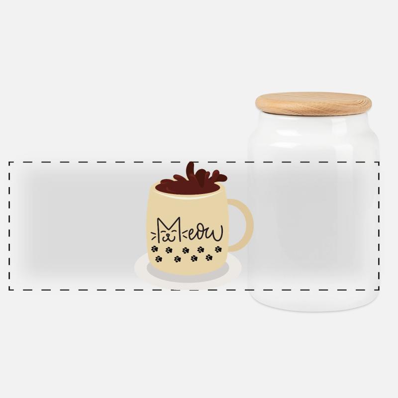 Cat Face Becher mit Pfotenabdrücken - Panorama Keksdose mit Holzdeckel - Weiß