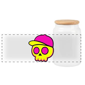 Neon Skull Cap Design - Panorama Keksdose mit Holzdeckel - Weiß - Vorne