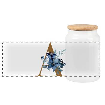 Floral A – Golden Letter with Flowers - Panoramic Cookie Jar with Wooden Lid - white - Front