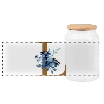 Blue Floral Monogram Design Letter L - Panoramic Cookie Jar with Wooden Lid - white - Front