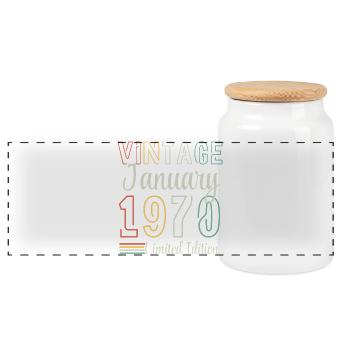 Jahrgang Februar 1970 – Limitierte Auflage Jubiläum - Panorama Keksdose mit Holzdeckel - Weiß - Vorne