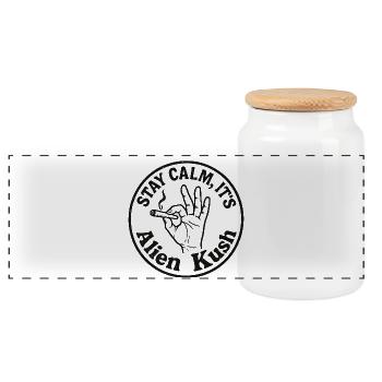 Stay Calm Alien Kush – Design Weed Humor - Panorama Keksdose mit Holzdeckel - Weiß - Vorne