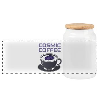 Kosmischer Kaffee Galaxie Becher - Panorama Keksdose mit Holzdeckel - Weiß - Vorne