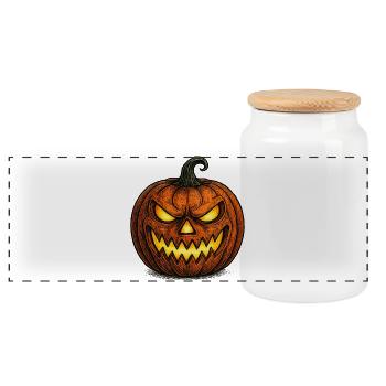 Scary Halloween Pumpkin Face Shirt - Panoramic Cookie Jar with Wooden Lid - white - Front