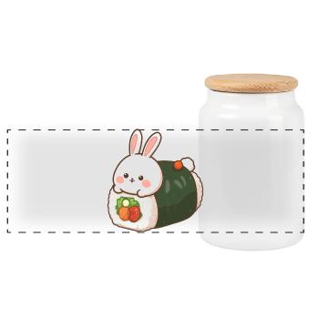 Panda Sushi – Oil Painting Anime Style - Panoramic Cookie Jar with Wooden Lid - white - Front