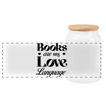 Book are my Love Language - Panoramic Cookie Jar with Wooden Lid - white - Front