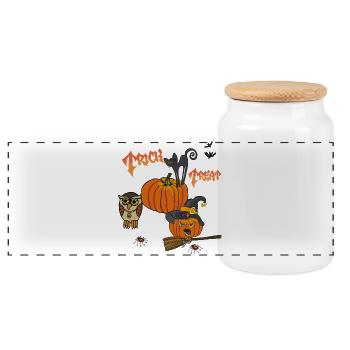 Halloween Kürbiszauber mit Katze und Eule - Panorama Keksdose mit Holzdeckel - Weiß - Vorne