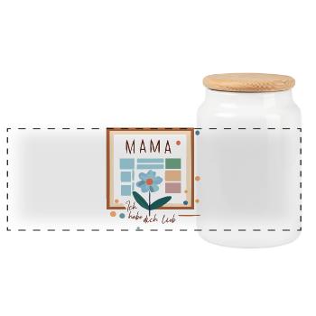 Mama Blumengruß - Panorama Keksdose mit Holzdeckel - Weiß - Vorne