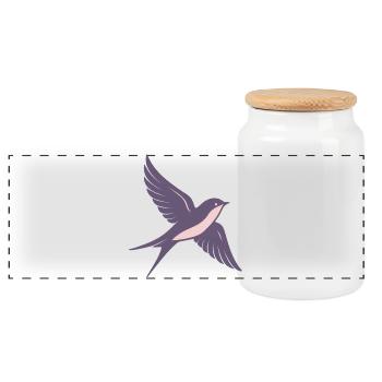Pastelllila Kolibri schlanke Flügel - Panorama Keksdose mit Holzdeckel - Weiß - Vorne