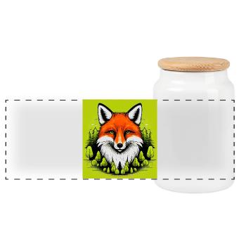 fox - Panoramic Cookie Jar with Wooden Lid - white - Front