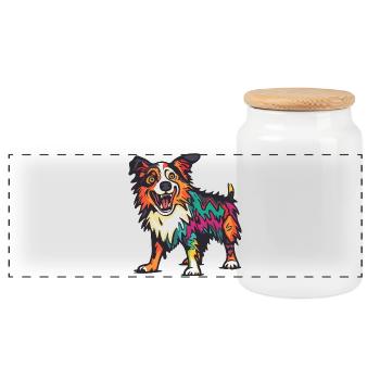 Border Collie Chien Halloween Bande dessinée Drôle - Boîte à biscuits avec couvercle en bois - blanc - Devant