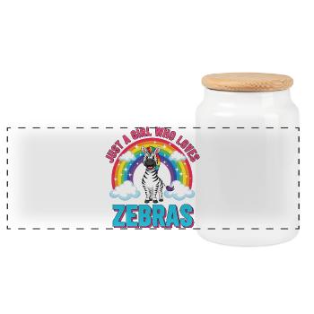 Cute Zebra Cartoon Rainbow Girl Saying - Panoramic Cookie Jar with Wooden Lid - white - Front