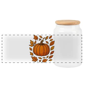 Herbstlicher Kürbiskranz - Panorama Keksdose mit Holzdeckel - Weiß - Vorne