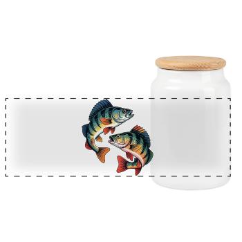 Two jumping perches - Panoramic Cookie Jar with Wooden Lid - white - Front