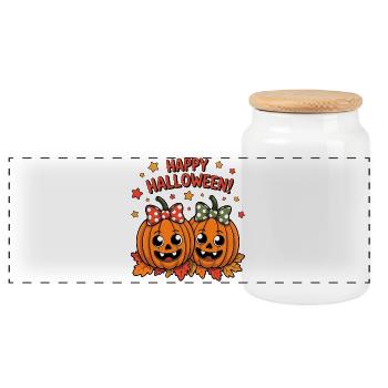 Citrouilles gaies avec des arcs - Boîte à biscuits avec couvercle en bois - blanc - Devant