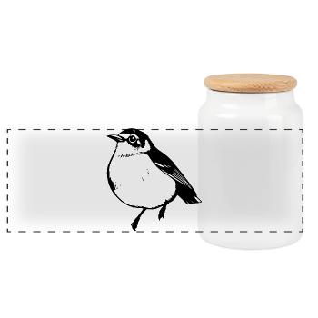 Vogel schwarz schwarzer Vogel - Panorama Keksdose mit Holzdeckel - Weiß - Vorne