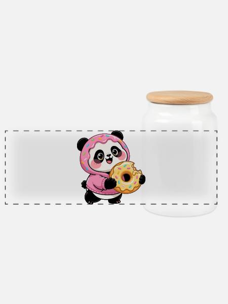 Lustiger Panda mit Donut Halloween Süßigkeit - Panorama Keksdose mit Holzdeckel - Weiß