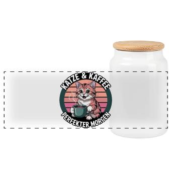 KatzCoffee Morning Greeting - Panoramic Cookie Jar with Wooden Lid - white - Front