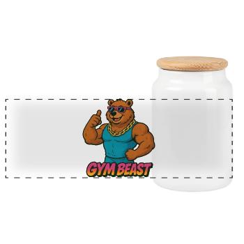 Gym bête ours muscle héros en débardeur - Boîte à biscuits avec couvercle en bois - blanc - Devant