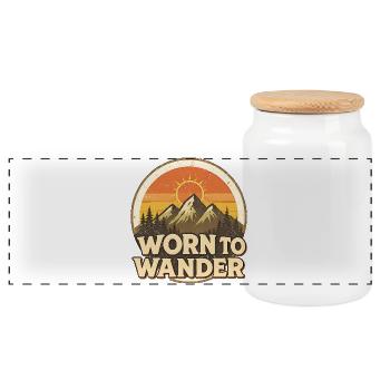 Retro Grunge – Worn to Wander - Panoramic Cookie Jar with Wooden Lid - white - Front