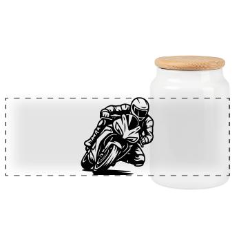 motorcycle - Panoramic Cookie Jar with Wooden Lid - white - Front