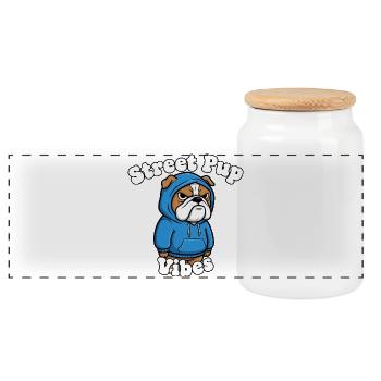 Street Pup Vibes - Panoramic Cookie Jar with Wooden Lid - white - Front