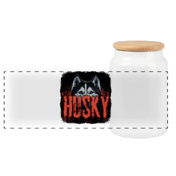 Chien husky – Hunde Portrait Design - Boîte à biscuits avec couvercle en bois - blanc - Devant