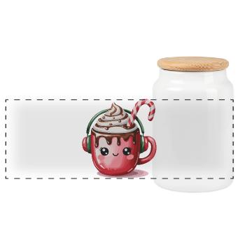 Cuddly cocoa with headphones - Panoramic Cookie Jar with Wooden Lid - white - Front