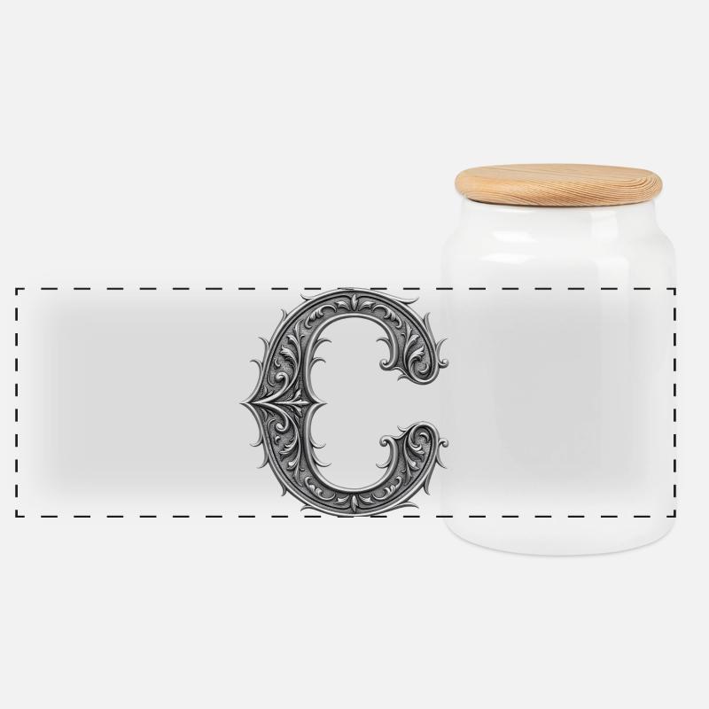 der Buchstabe C Silber Metallic Ornament - Panorama Keksdose mit Holzdeckel - Weiß