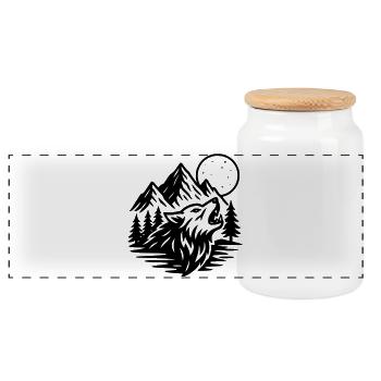 Vollmond Wolf - Panorama Keksdose mit Holzdeckel - Weiß - Vorne