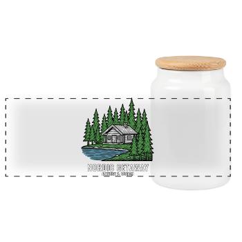 Norwegian cabin in pine forest - Panoramic Cookie Jar with Wooden Lid - white - Front