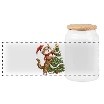 Chat Arbre de Noël Noël Noël Mignon Drôle - Boîte à biscuits avec couvercle en bois - blanc - Devant