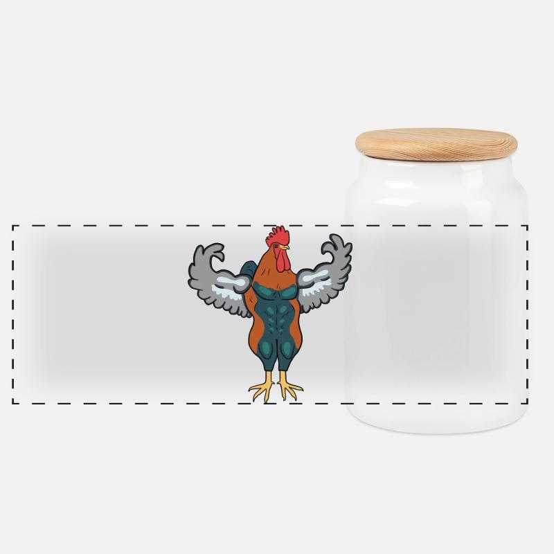 Muscular Cock - Panoramic Cookie Jar with Wooden Lid - white
