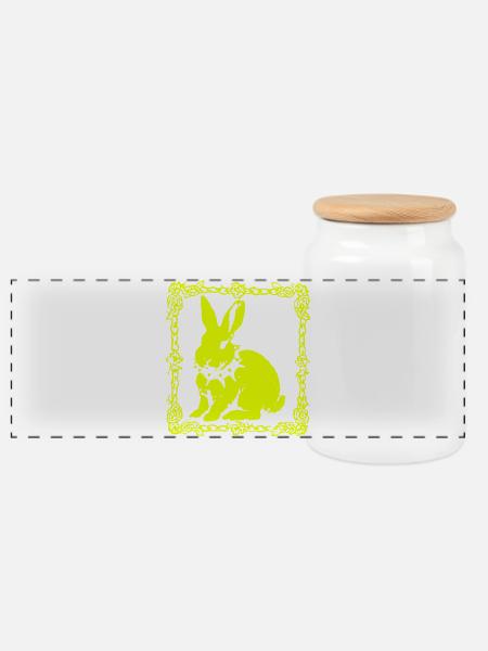 Neon Gelb Hase im Barockrahmen - Panorama Keksdose mit Holzdeckel - Weiß