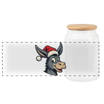 Weihnachts-Esel - Panorama Keksdose mit Holzdeckel - Weiß - Vorne