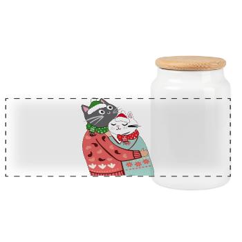 Cats in the magic of winter - Panoramic Cookie Jar with Wooden Lid - white - Front