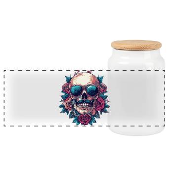 Skeleton Colorful - Panoramic Cookie Jar with Wooden Lid - white - Front