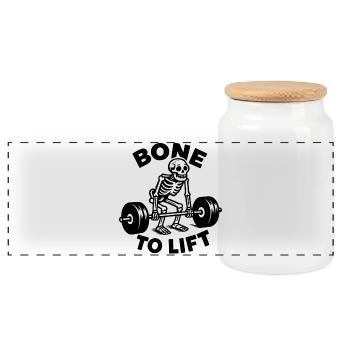 Lustiges Fitness Design Bone to lift - Panorama Keksdose mit Holzdeckel - Weiß - Vorne