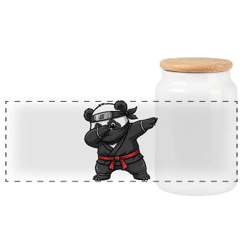 Ninja Panda Samurai Japan Tradition  - Panorama Keksdose mit Holzdeckel - Weiß - Vorne