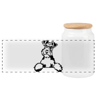 Fox Terrier Head - Panoramic Cookie Jar with Wooden Lid - white - Front