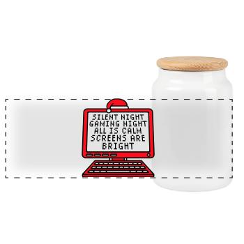 Nuit silencieuse Nuit de jeu Tous les écrans calmes Lumineux - Boîte à biscuits avec couvercle en bois - blanc - Devant