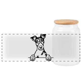 Fox Terrier Head - Panoramic Cookie Jar with Wooden Lid - white - Front