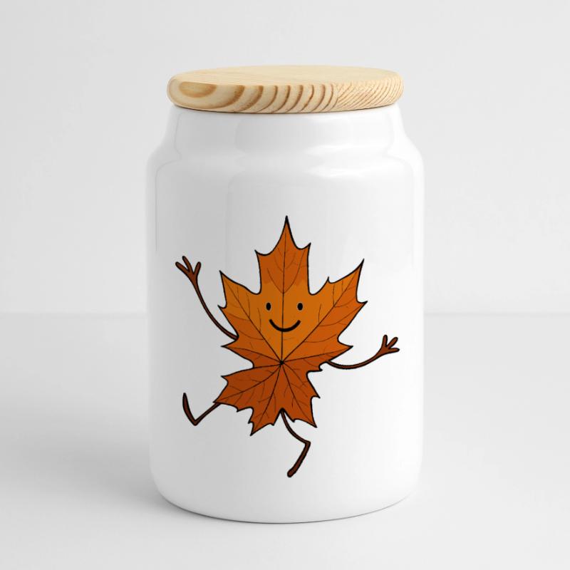 Comic Leaf Leaf Dancing Woodland Fall Maple Panoramic Cookie Jar with Wooden Lid
