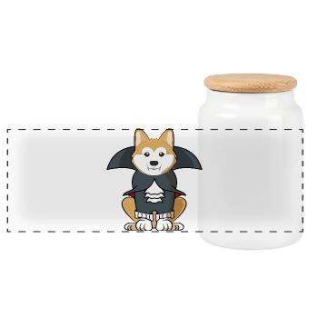 Akita Inu Vampir Halloween Hundekostüm Gruseliges Haustier - Panorama Keksdose mit Holzdeckel - Weiß - Vorne