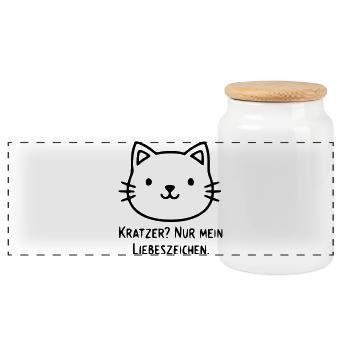 Funny Cat | Scratches as a sign of love - Panoramic Cookie Jar with Wooden Lid - white - Front