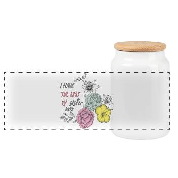 Best Sister Blossoms Heart - Panoramic Cookie Jar with Wooden Lid - white - Front
