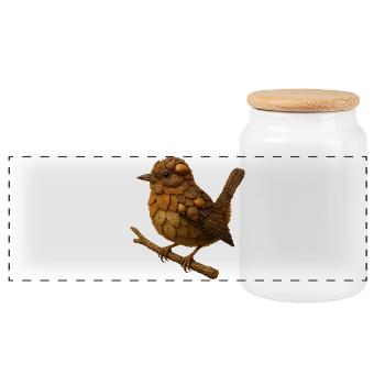 Wren in a natural look - Panoramic Cookie Jar with Wooden Lid - white - Front